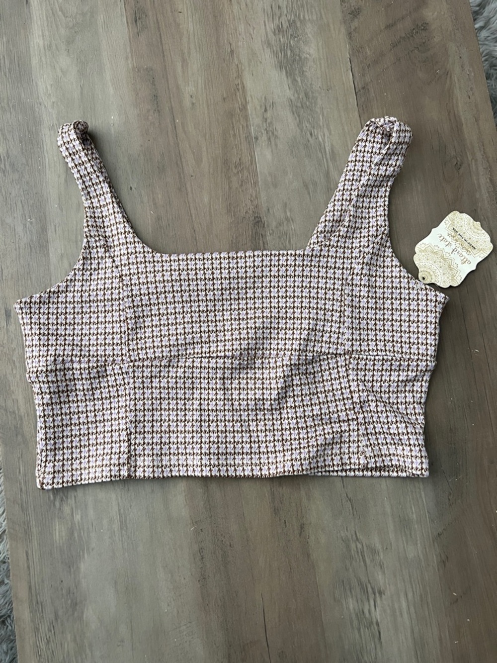 Altar'd State Pink Brown Tweed Crop Tank